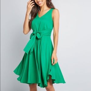 MODCLOTH sleeveless green fit and flare dress
